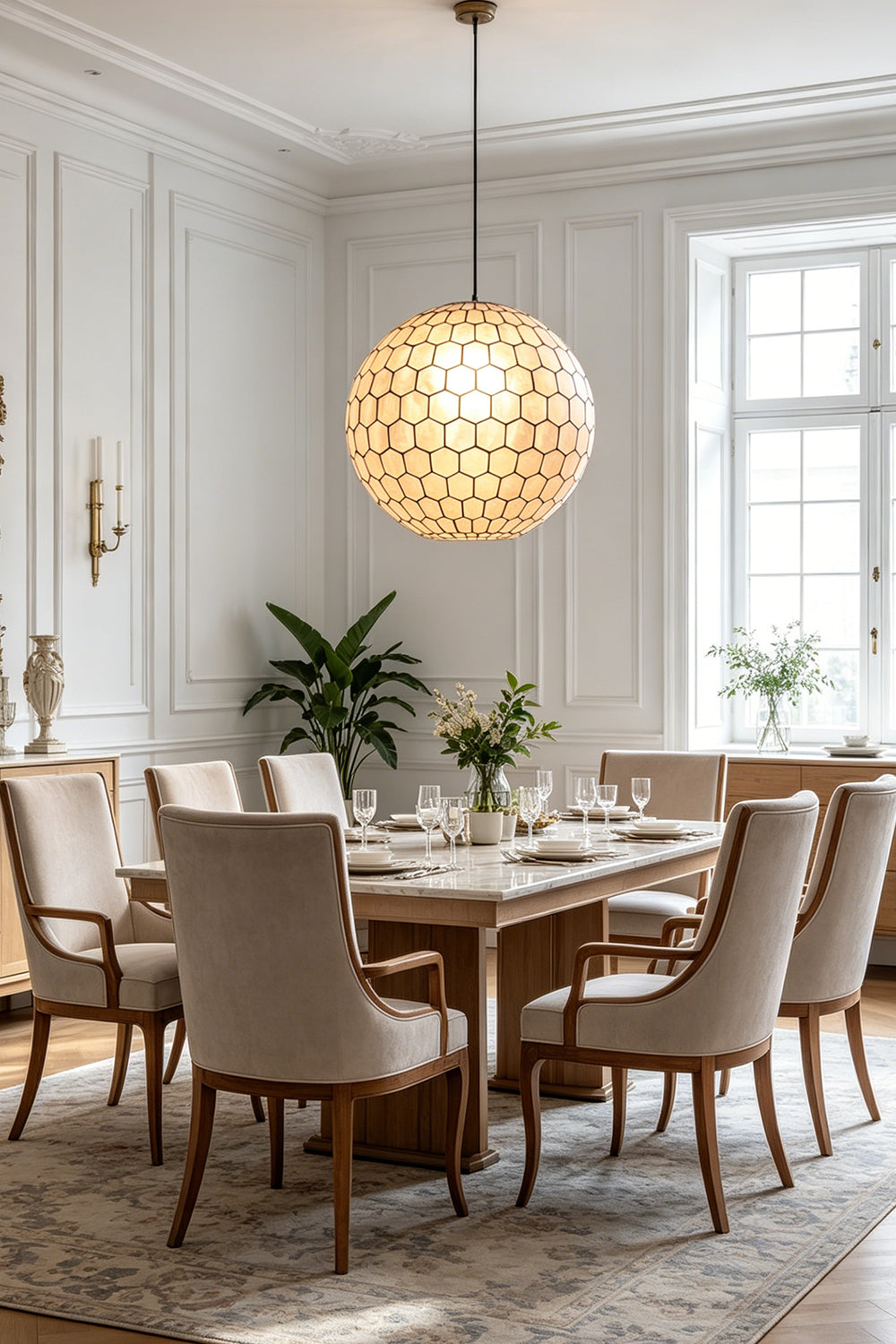 Honeycomb Shell Orb Pendant for Dining Room | vexa lamps
