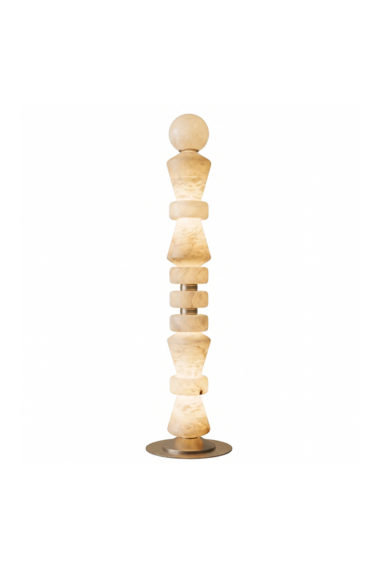 Horizon Obelisk Alabaster & Brass Floor Lamp | Alabaster, Brass | High-resolution lit product shot | Isolated on white background | vexa lamps