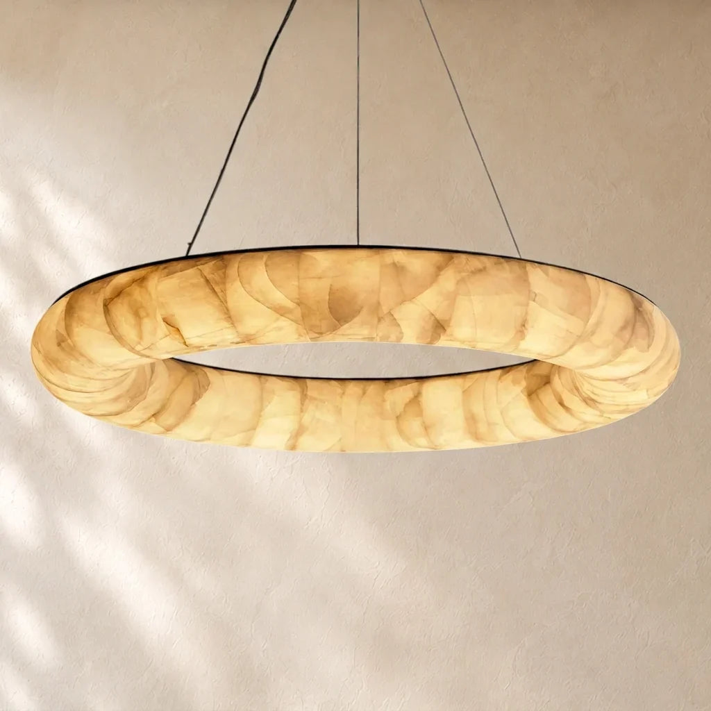 Livage Lisse Round Chandelier with Alabaster Shade - Gold / 32’’