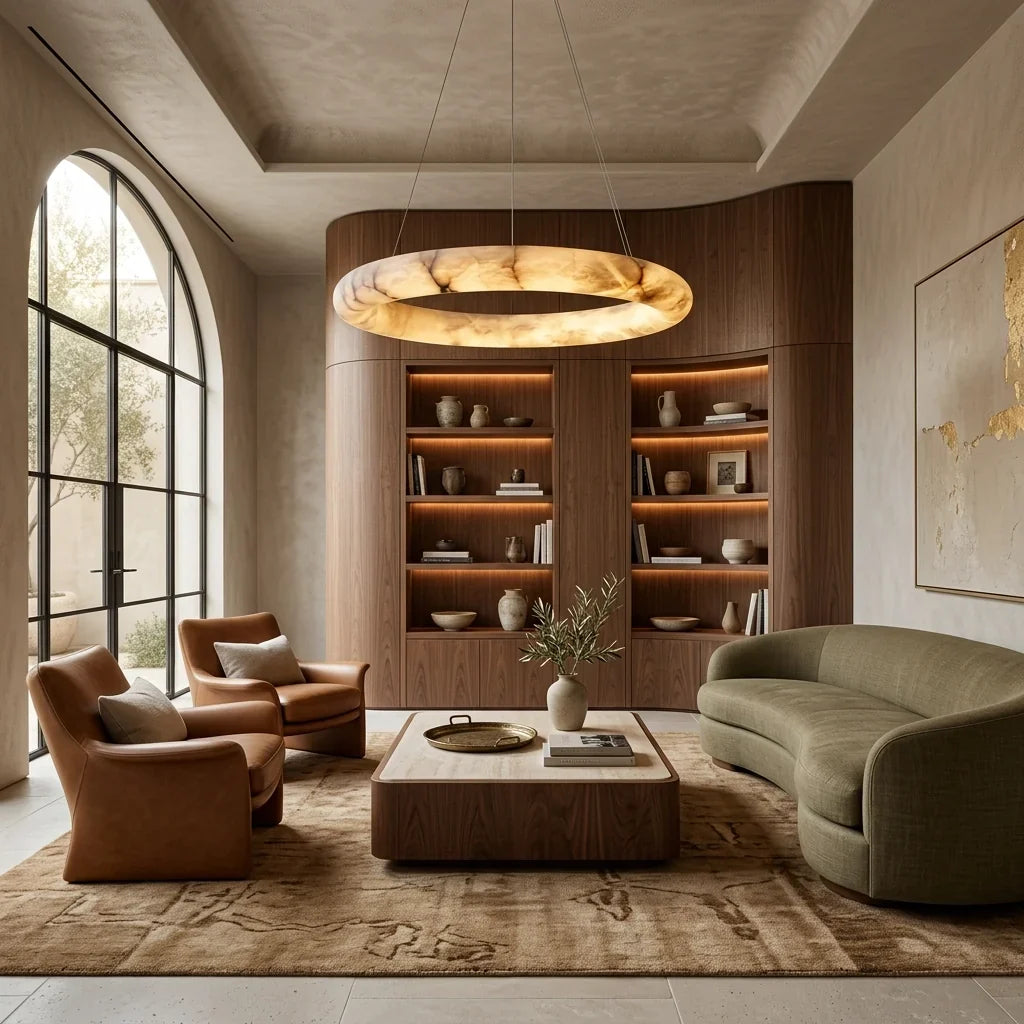 Livage Lisse Round Chandelier with Alabaster Shade
