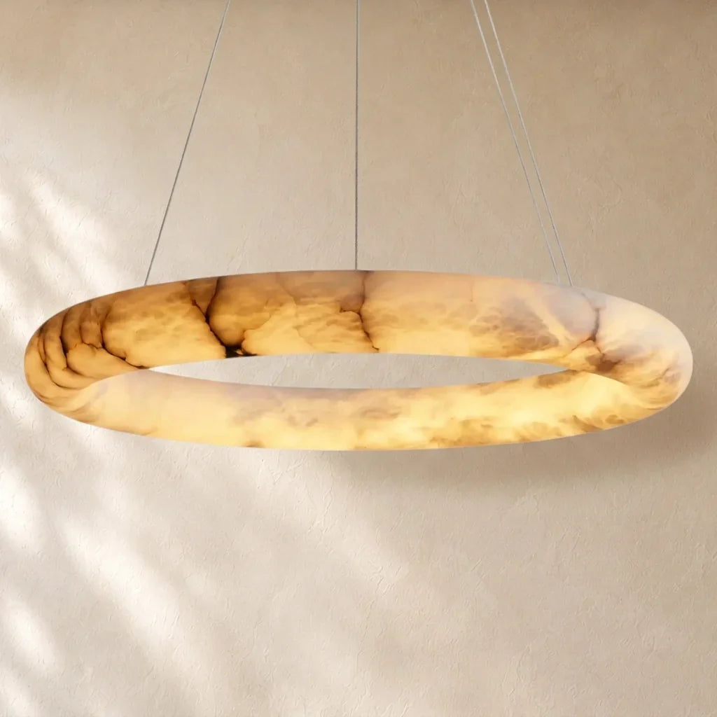 Livage Lisse Round Chandelier with Alabaster Shade - Gold / 41’’
