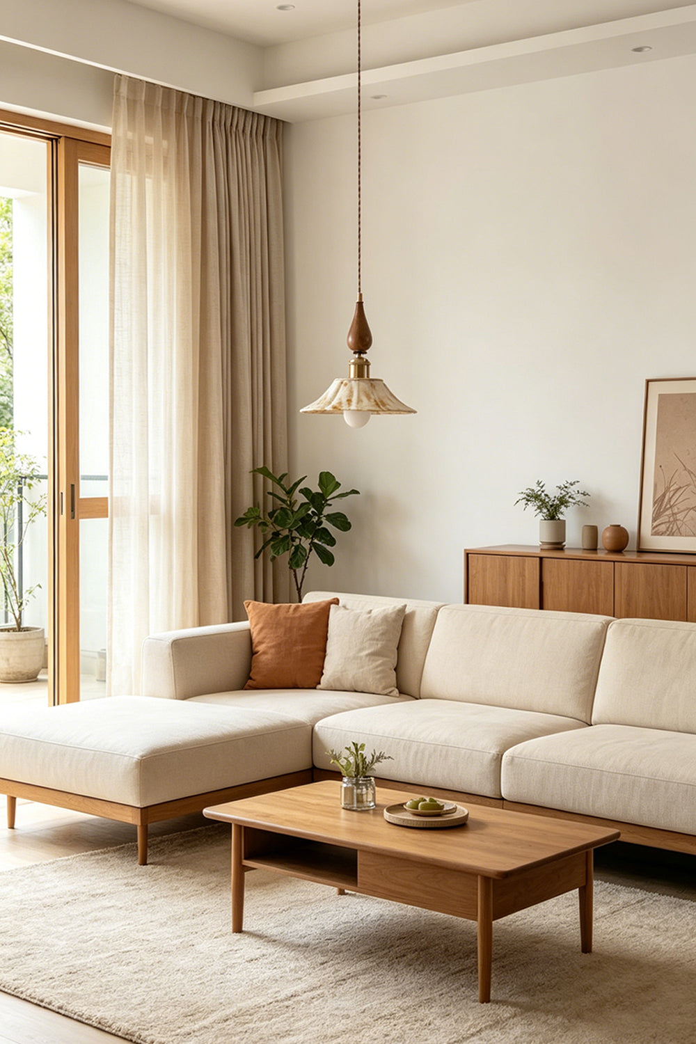 Lotus Ceramic Wood  Pendant Light for Living room| Samu  Lamp