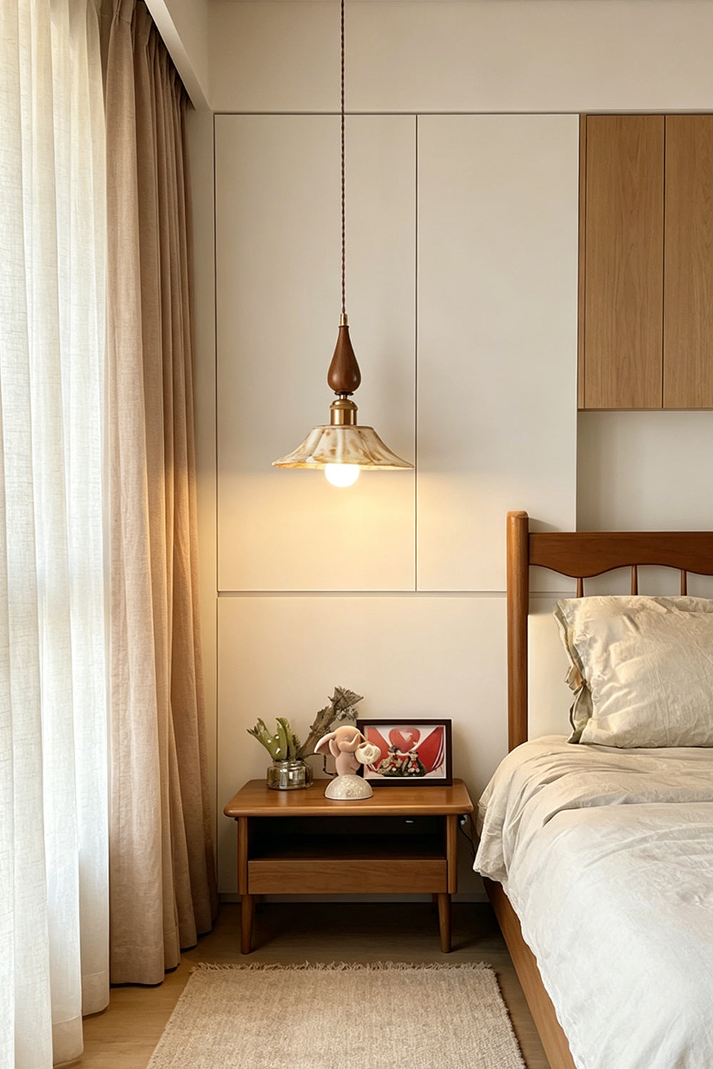 Lotus Ceramic Wood  Pendant Light for Bedroom | Samu  Lamp