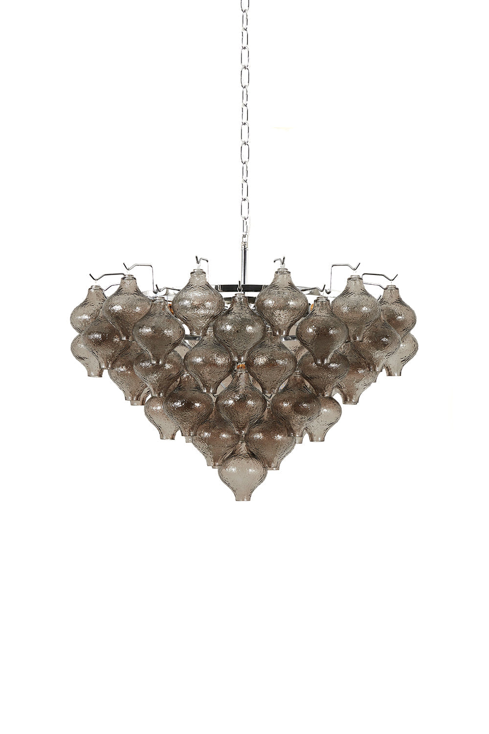 Lucina Tiered Smoked Glass Chandelier with hand-blown smoky amber glass, showcasing mid-century Italian glamour.