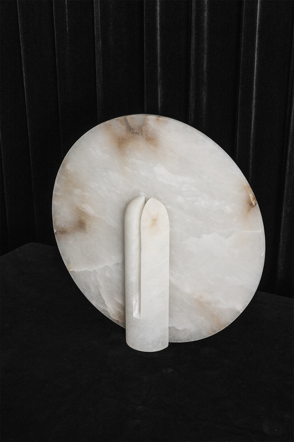 Lunar Horizon Alabaster Table Lamp | Alabaster | Unlit product shot against dark background | vexa lamps