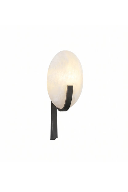 Lunar Veil Alabaster Wall Lamp | Metal, Alabaster | Oval stone shade, matte black bracket | Isolated on white | vexa lamps