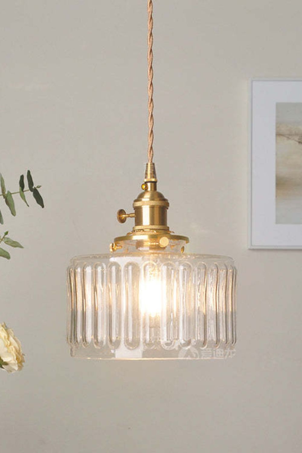 Mid-Century Grooved Glass Pendant Lamp - view 5 | vexalamps