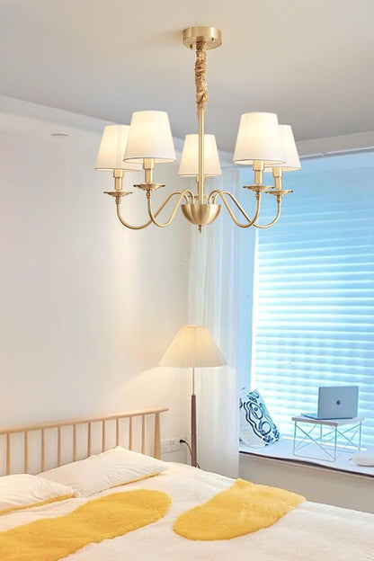 Modern Brass Fabric Chandelier - view 4 | vexalamps