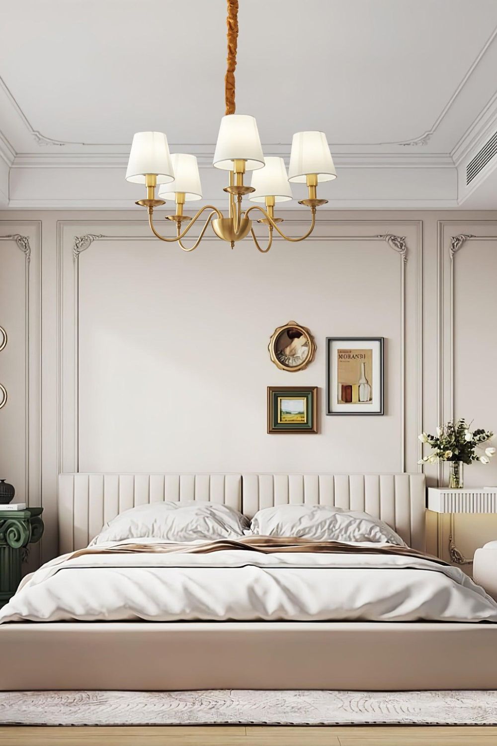 Modern Brass Fabric Chandelier - view 9 | vexalamps