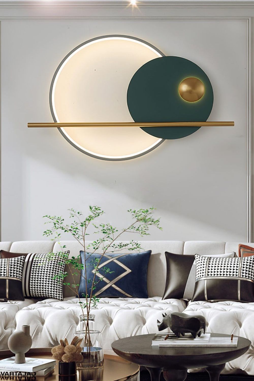 Modern Linear Double Circle Wall Light - view 3 | vexalamps