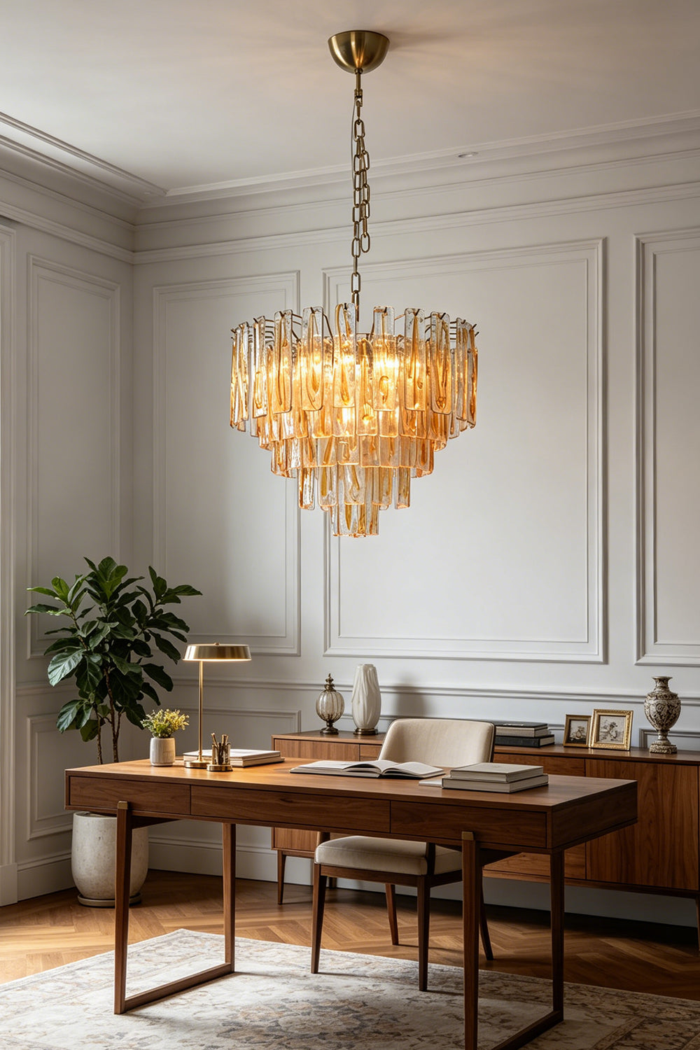 Molten Amber Glass Chandelier for Den/Study | vexa lamps