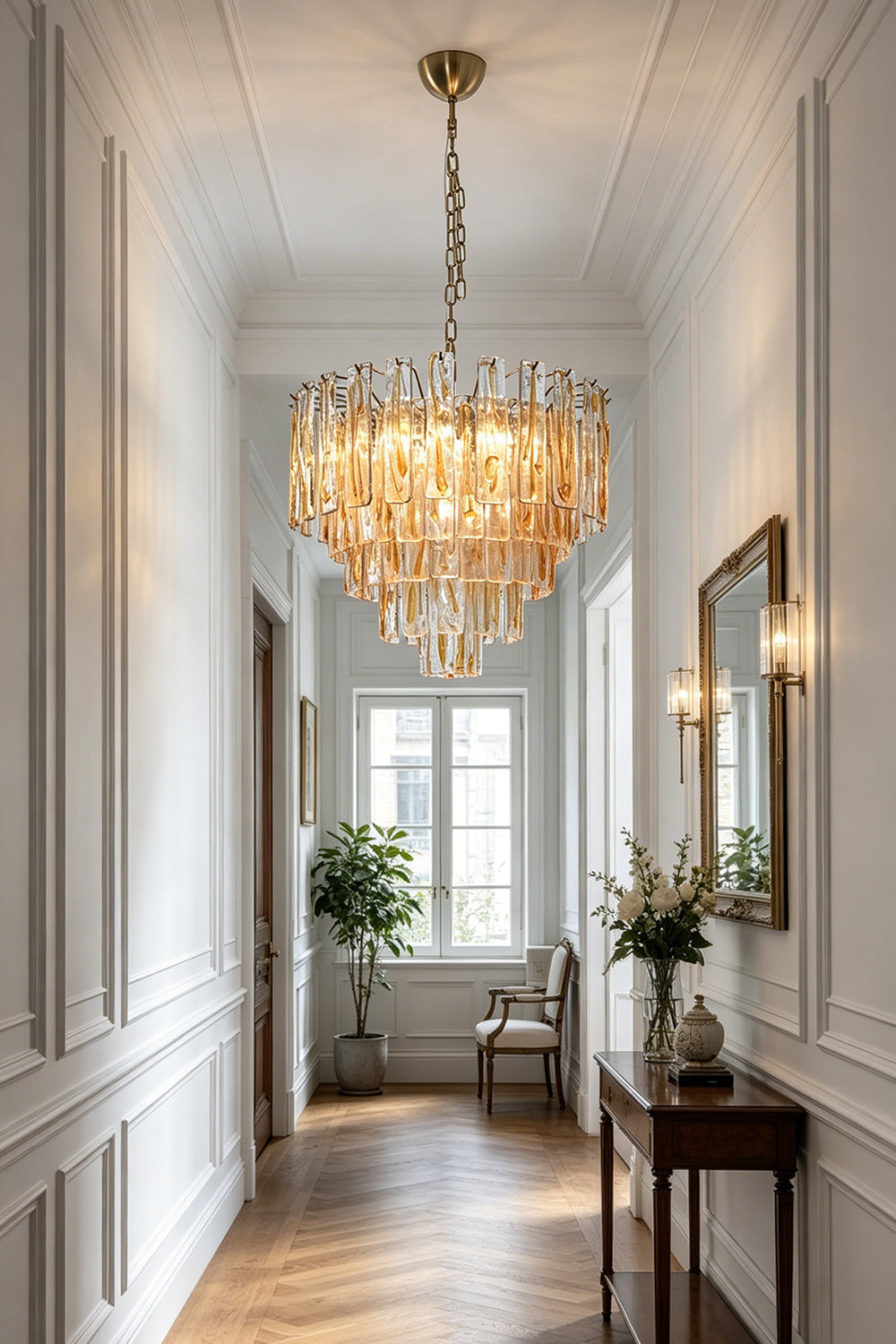 Molten Amber Glass Chandelier for Hallway | vexa lamps