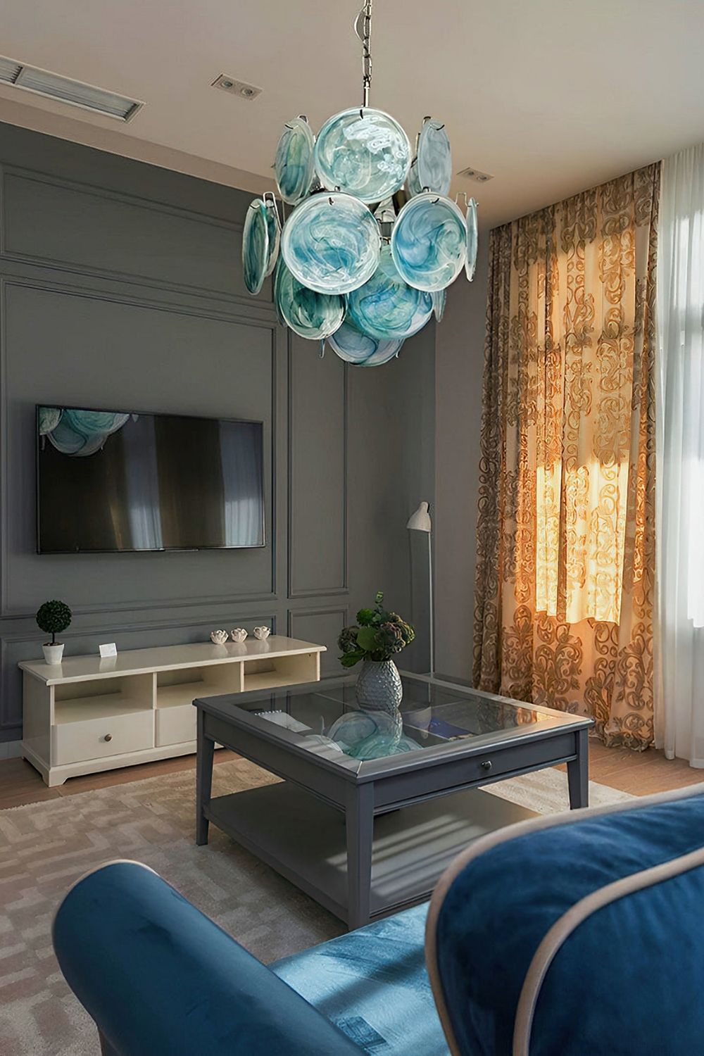Vintage Art Blue Discs Chandelier - view 5 | vexalamps