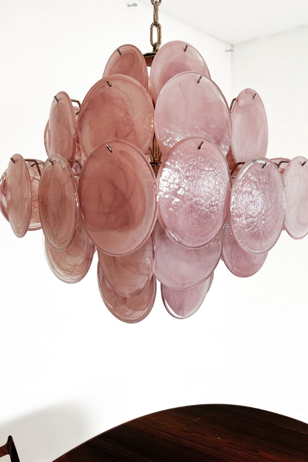 Vintage Art Pink Glass Disks Chandelier - view 9 | vexalamps