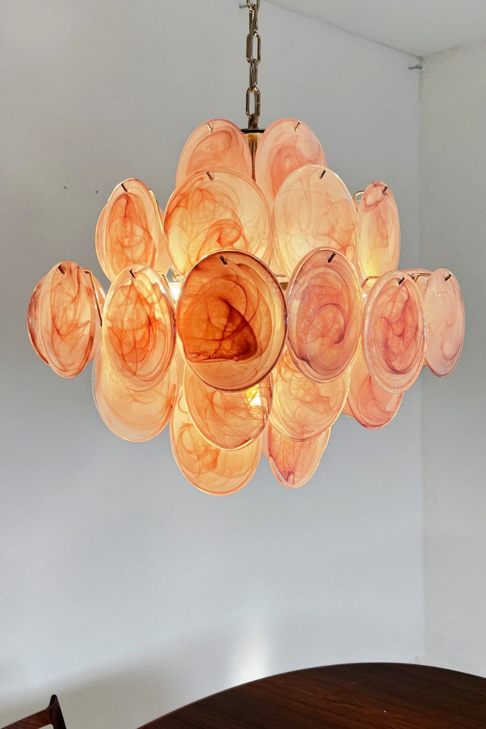 Vintage Art Pink Glass Disks Chandelier - view 8 | vexalamps