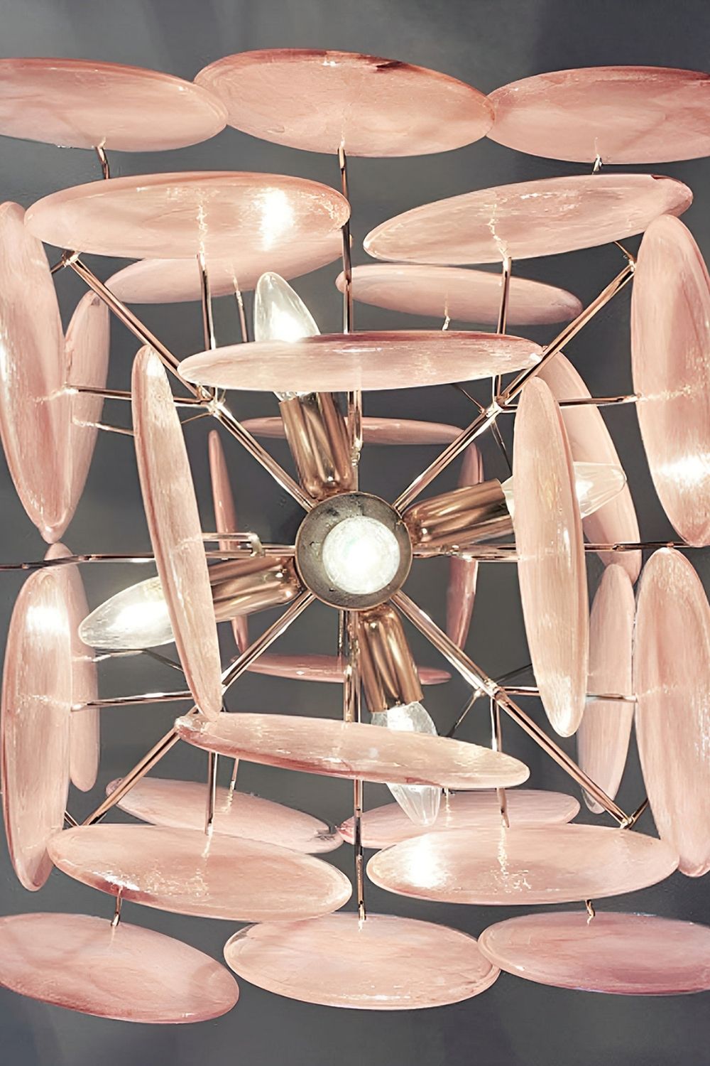 Vintage Art Pink Glass Disks Chandelier - view 19 | vexalamps