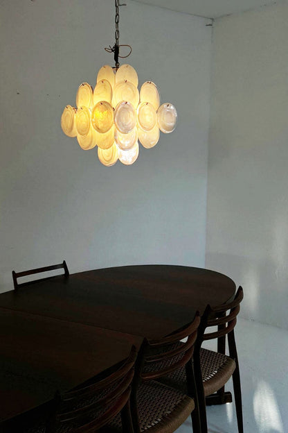 Vintage Art White Glass Disks Chandelier - view 4 | vexalamps