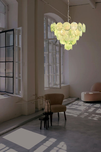 Green Glass High Quality Art Iridescent Chandelier - view 14 | vexalamps