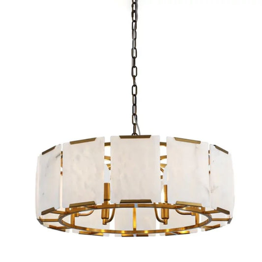 Daybreak Alabaster Round Chandelier - Antique Brass / 24″ Diam - Chandelier