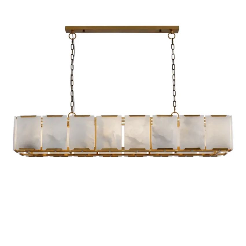 Daybreak Alabaster Rectangle Chandelier - Antique Brass / 41.5″ D - Chandelier
