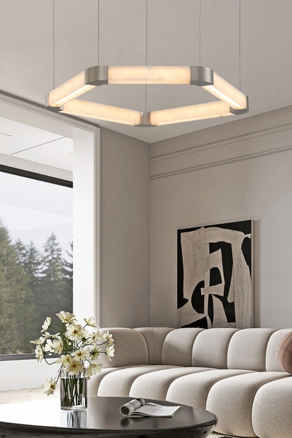 Ola Single Alabaster Ring Chandelier - view 2 | vexalamps