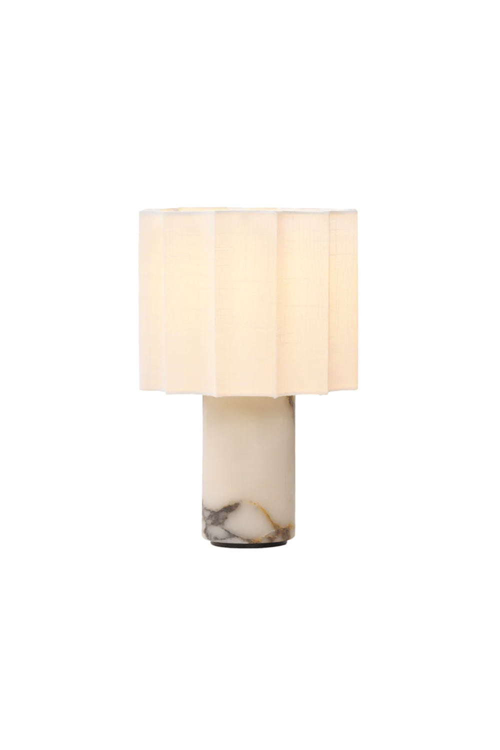 Orbis Veil Pleated Marble Table Lamp featuring a pleated shade and marble column base.