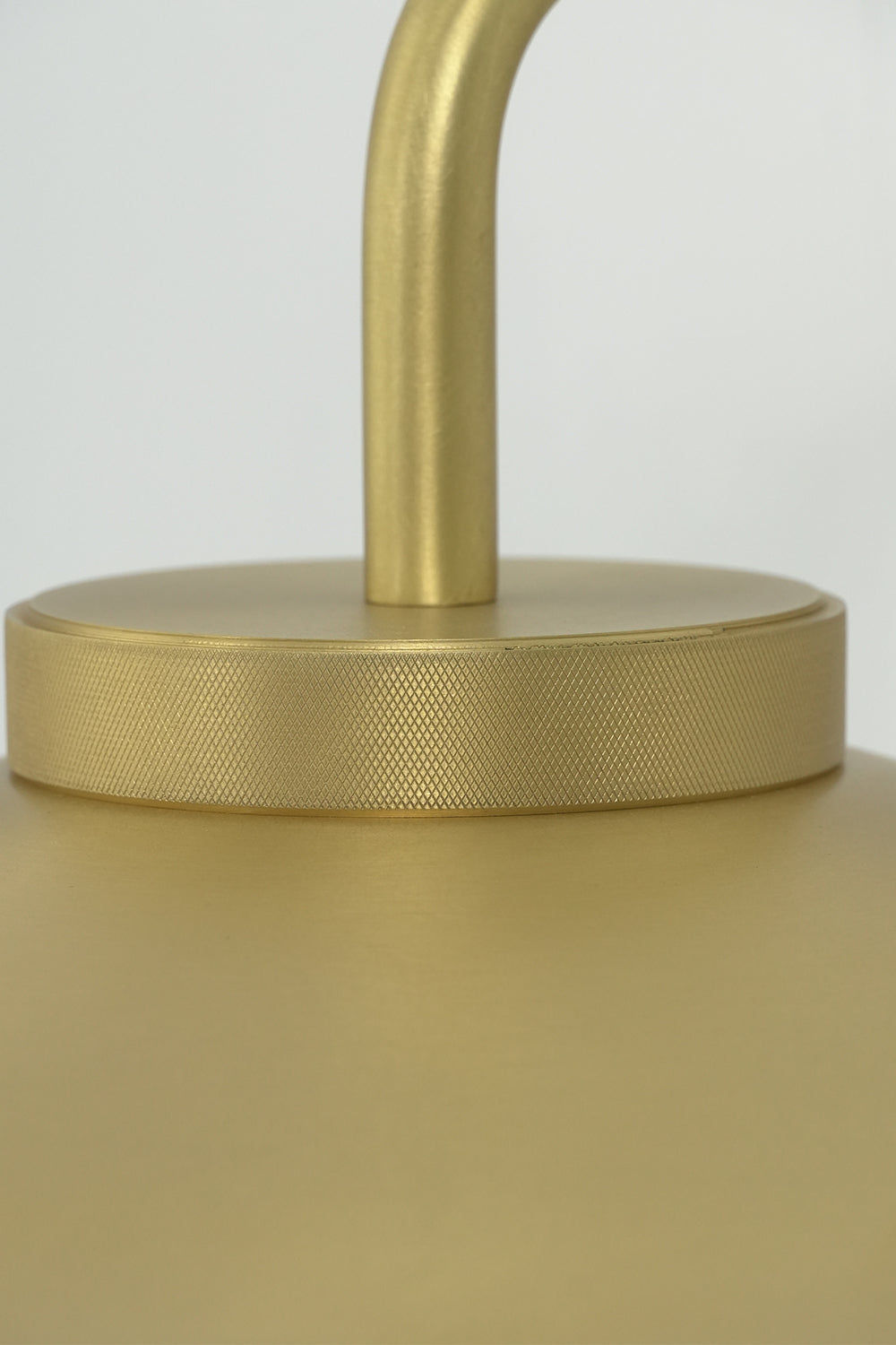 Close-up of brass gooseneck arm and shade top | Brass | Showing the metallic finish and construction | vexa lamps