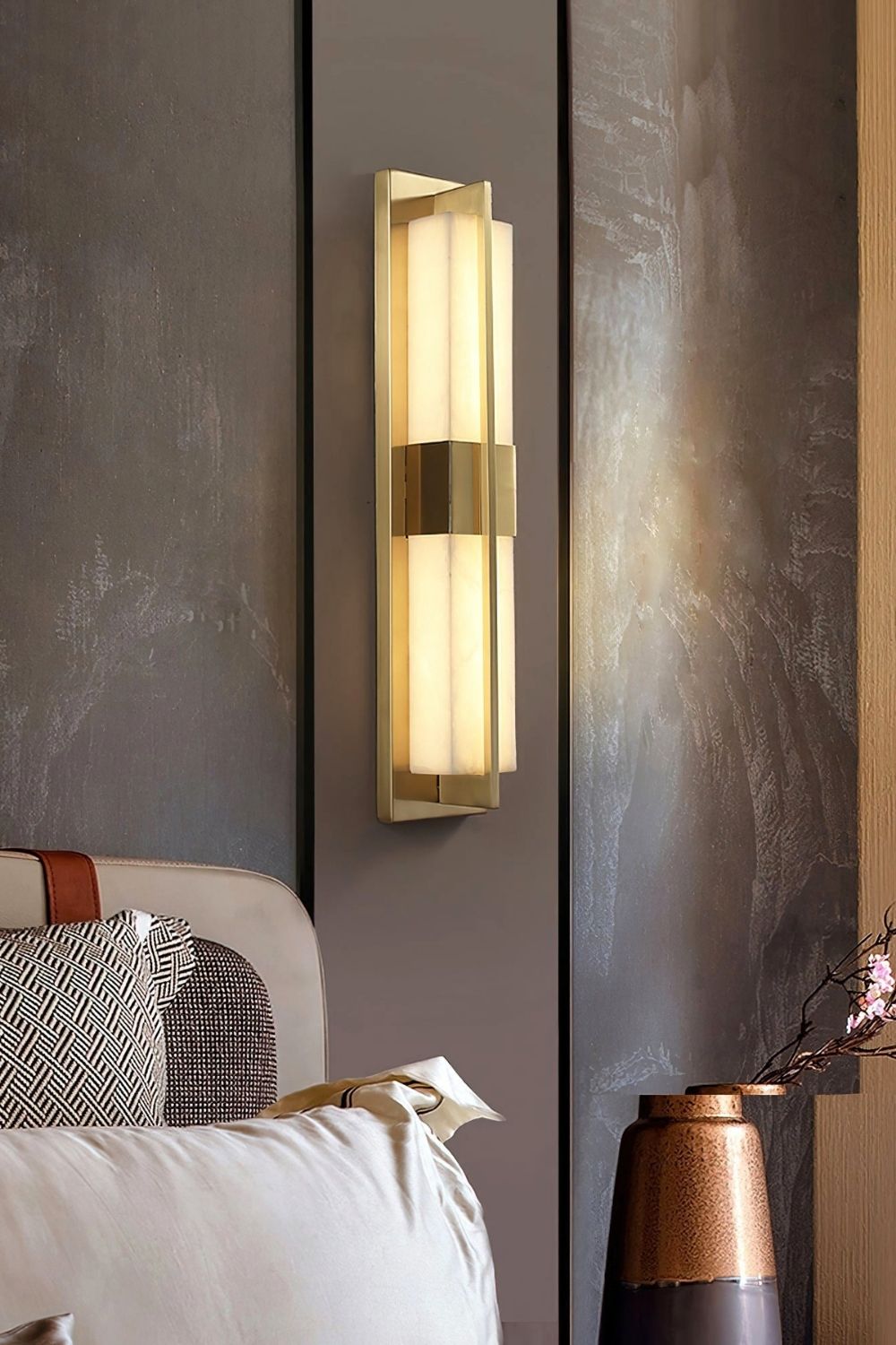 Rectangular Alabaster Brass Wall Lamp - view 24 | vexalamps