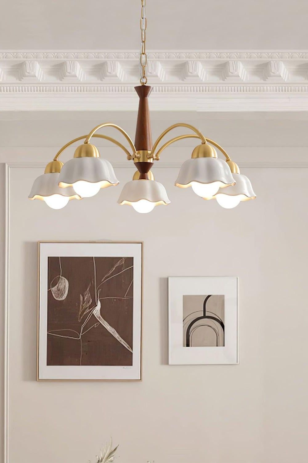 Retro Tulip Brass Chandelier - view 6 | vexalamps