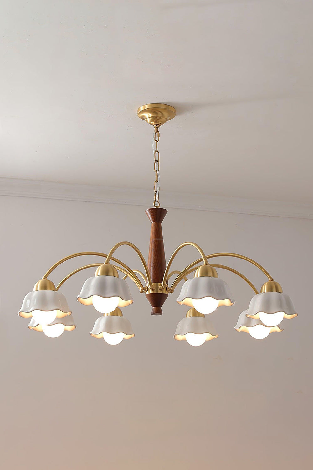 Retro Tulip Brass Chandelier - view 10 | vexalamps