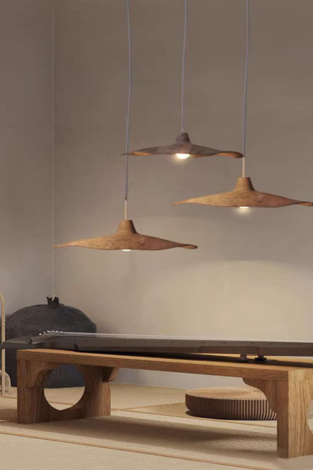 Retro Wabi-Sabi Lotus Leaf Pendant Light - view 2 | vexalamps