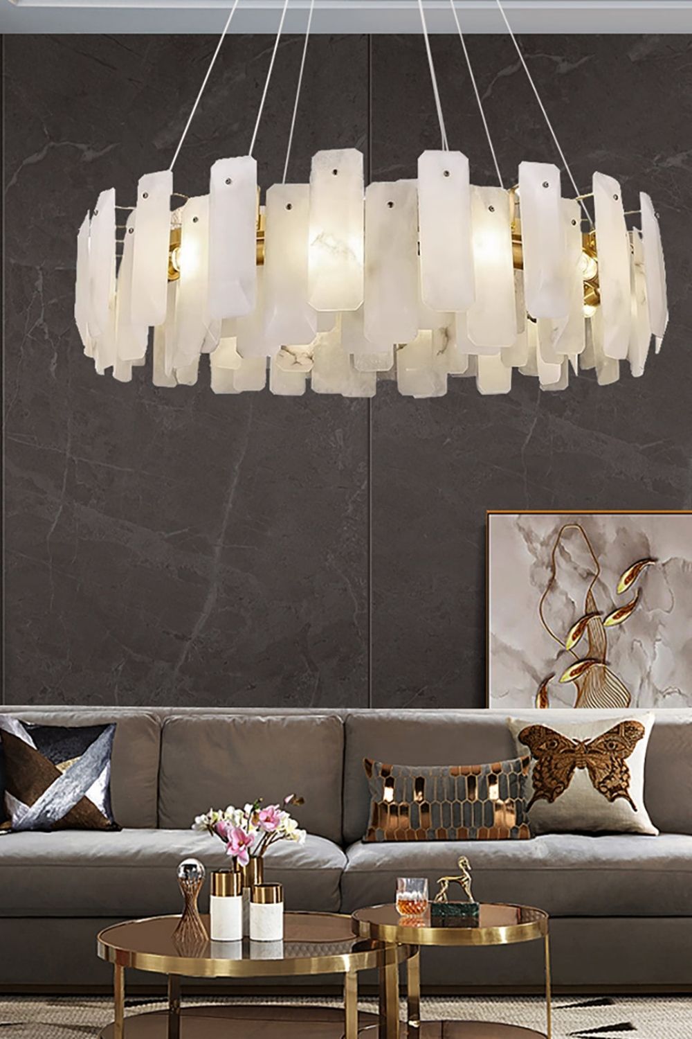 Round Noah Alabaster Chandelier - view 4 | vexalamps