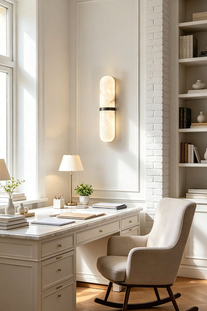 Sabine Capsule Alabaster Wall Sconce - view 7 | vexalamps