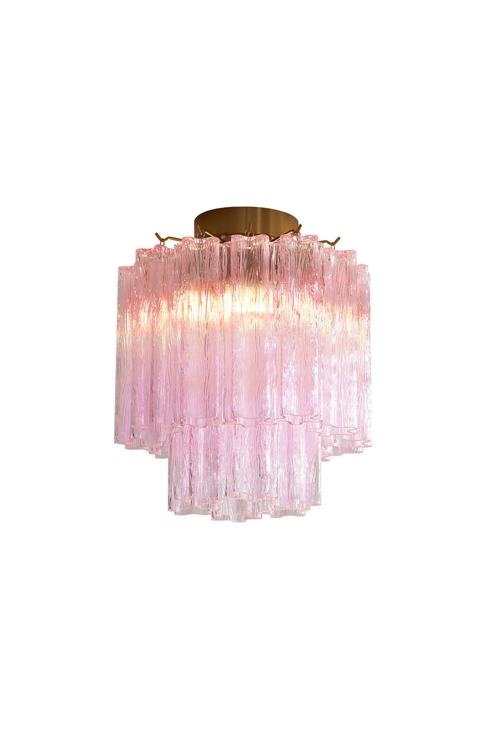 Seraphine Starburst Glass Tube Ceiling Light | Pink Glass and Brass | Front full view on a pure white background, illuminated | vexa lamps
