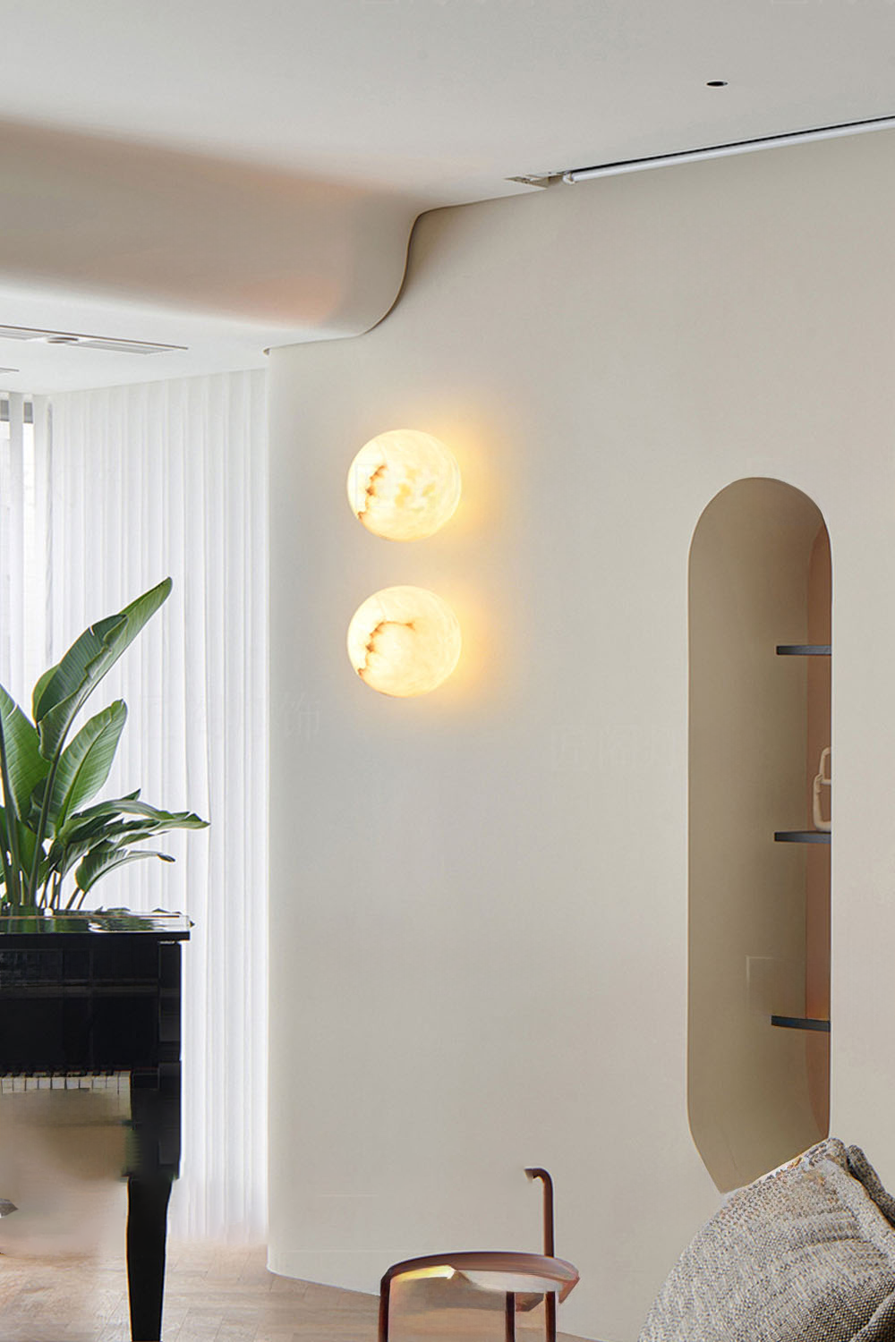 Snow-Vein Stone Globe Wall Lamp - view 2 | vexalamps