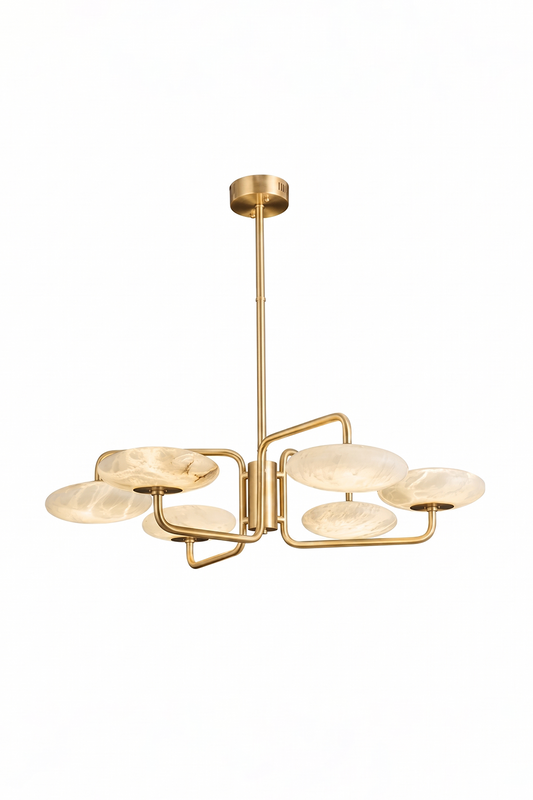 Solaris Alabaster Brass Chandelier Samu  Lamp