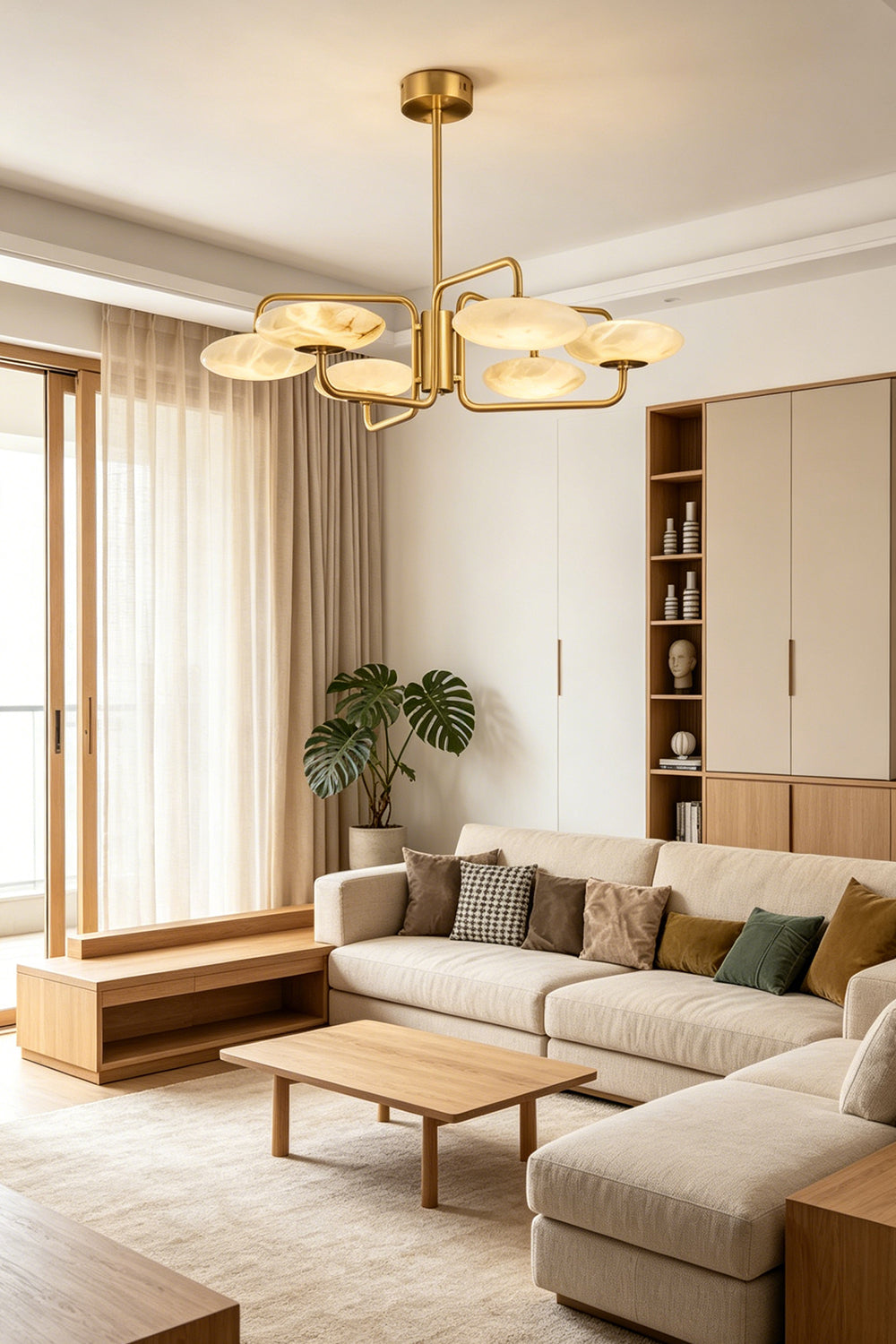 Solaris Alabaster Brass Chandelier for Living room | Samu  Lamp