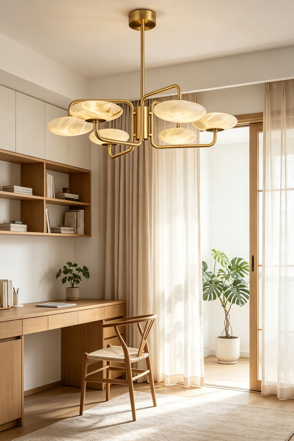 Solaris Alabaster Brass Chandelier for Den/Study | Samu  Lamp