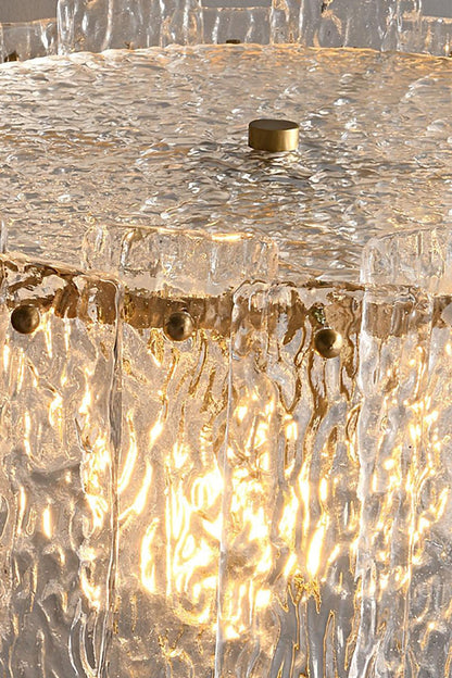 Solene Stacked Glass Table Lamp | Textured Glass and Brass | Top-down close-up highlighting the textured glass cover and shade | vexa lamps