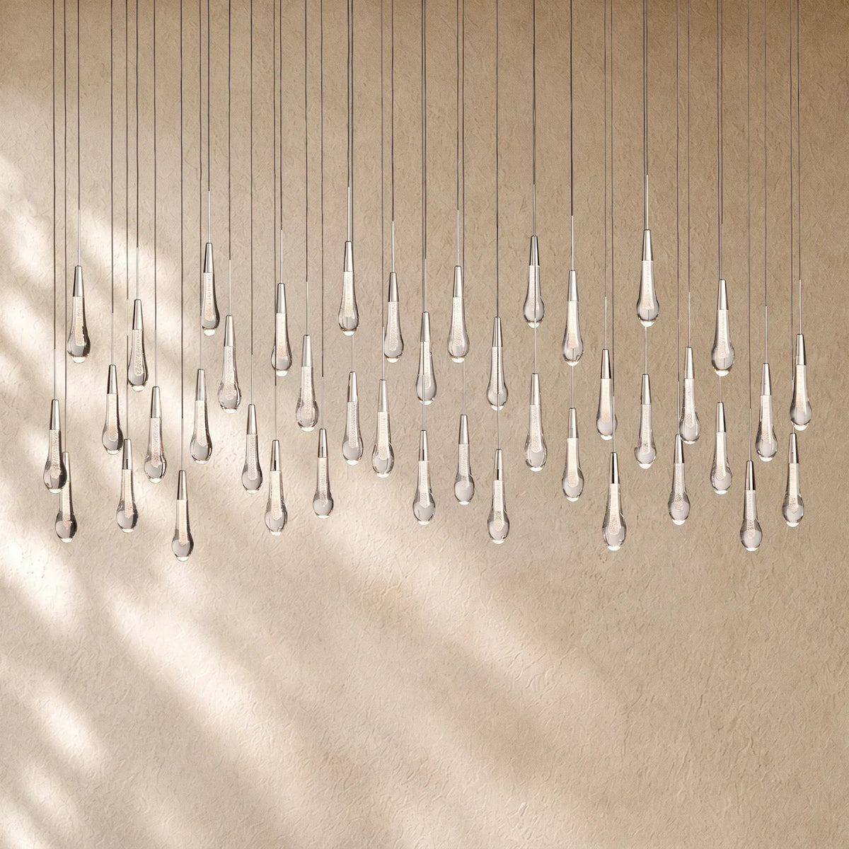 Soltairan Linear Chandelier - Raindrop Pendant Lighting - 70” 42-Light / Nickel