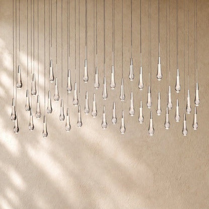 Soltairan Linear Chandelier - Raindrop Pendant Lighting - 70” 42-Light / Nickel