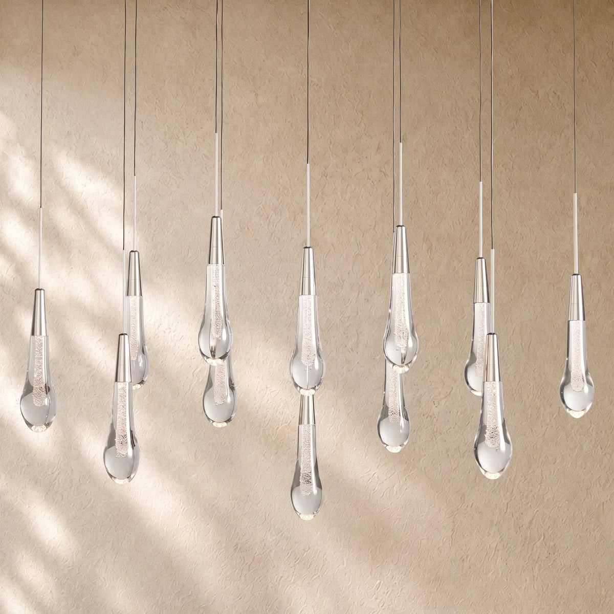 Soltairan Linear Chandelier - Raindrop Pendant Lighting - 37“ 12-Light / Nickel
