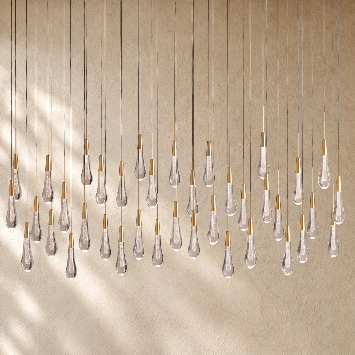 Soltairan Linear Chandelier - Raindrop Pendant Lighting - 60’’ 38-Light / Brass
