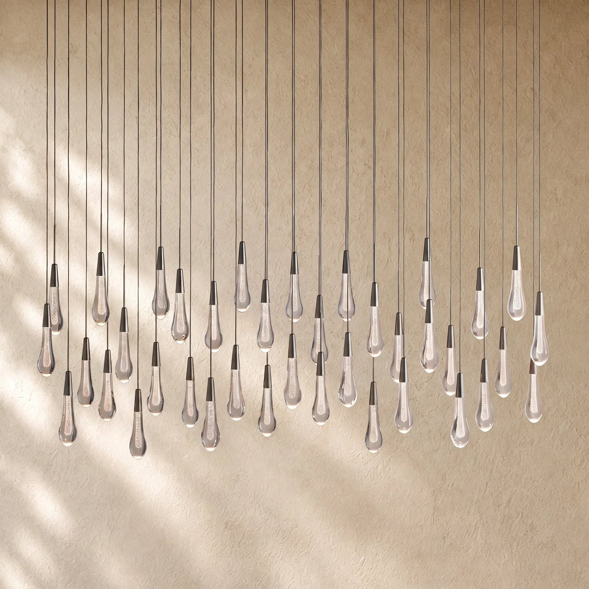 Soltairan Linear Chandelier - Raindrop Pendant Lighting - 60’’ 38-Light / Black