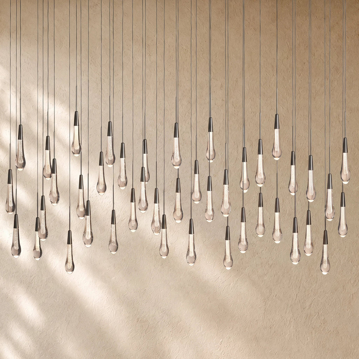 Soltairan Linear Chandelier - Raindrop Pendant Lighting - 70” 42-Light / Black