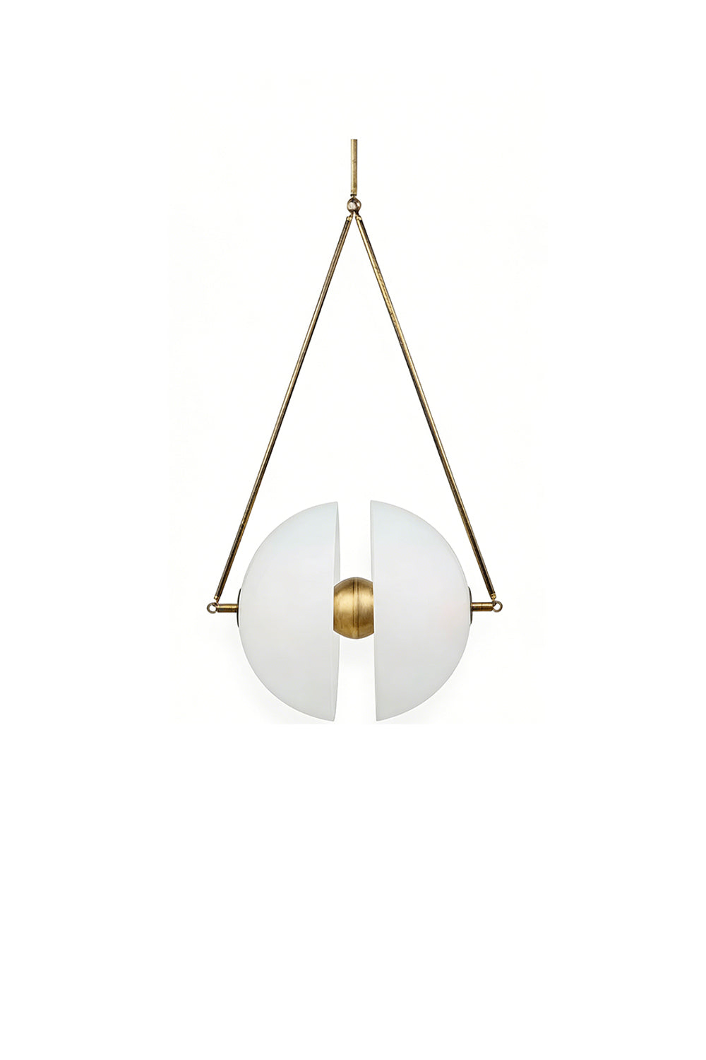 Split white glass hemisphere pendant light with brass hardware | Metal, Glass | Front view isolated on white background | vexa lamps