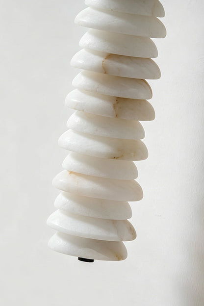 Stacked Strata Alabaster Wall Lamp | Alabaster, Metal | Lit product detail showing stacked layers and warm glow | vexa lamps