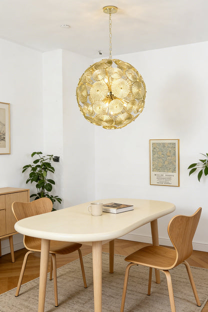 Lit spheres glass cluster chandelier | Metal, Glass | Installed in a traditional dining room over a table | vexalamps