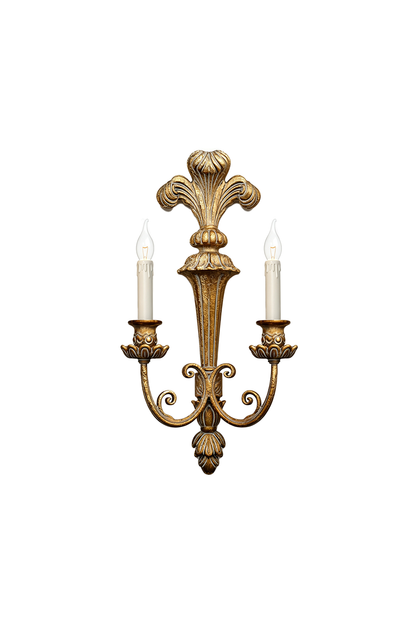 Tamsin Carved Plume Candle Wall Lamp | Carved Resin and Brass | Front full view on a pure white background, unlit | vexa lamps