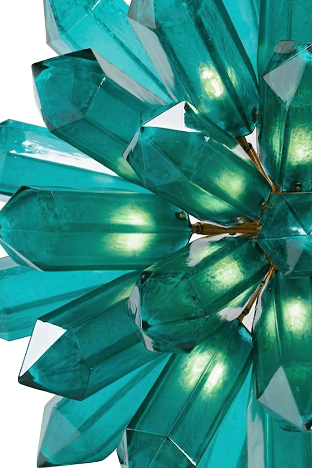 Top-down view of teal prism cluster | Metal | Glass | Detailed look at the cluster arrangement and internal frame | vexa lamps